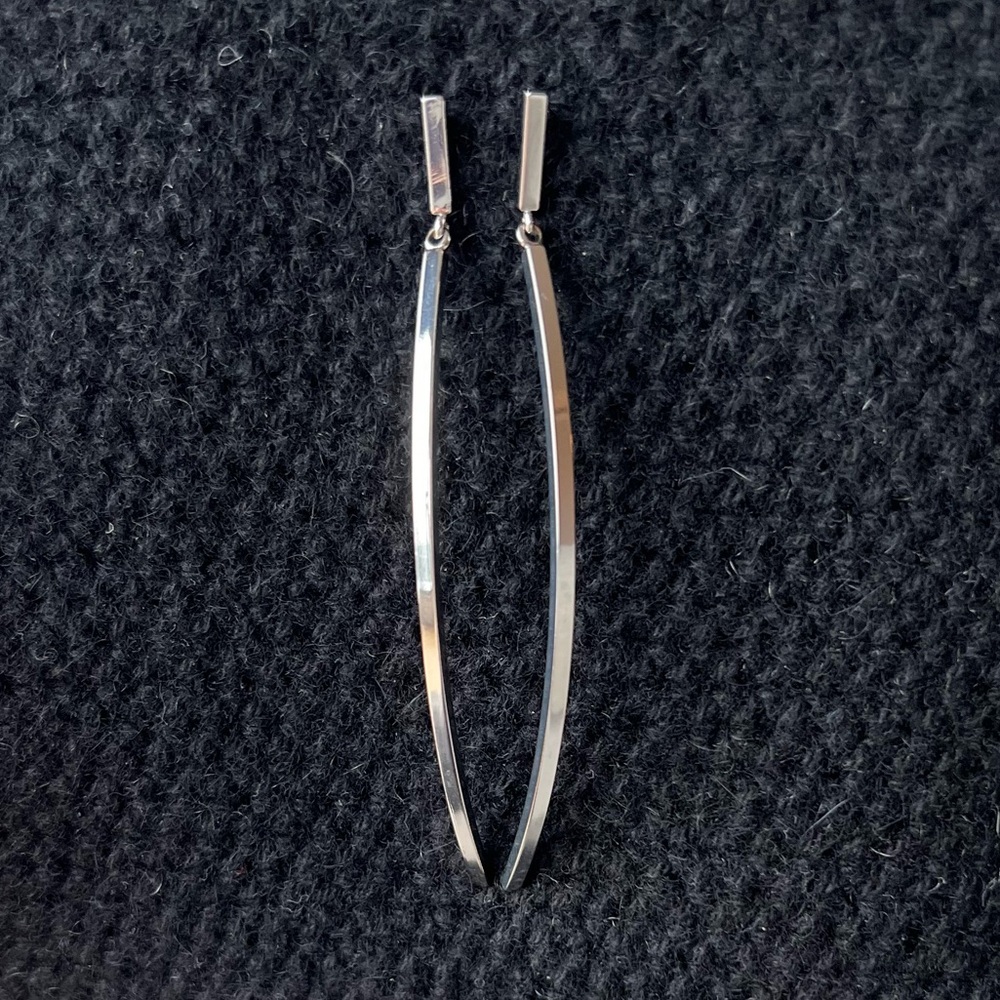 BCBG MaxAzria Stainless Steel Curved Bar Dangle Earrings with Post Back - Picture 2 of 13
